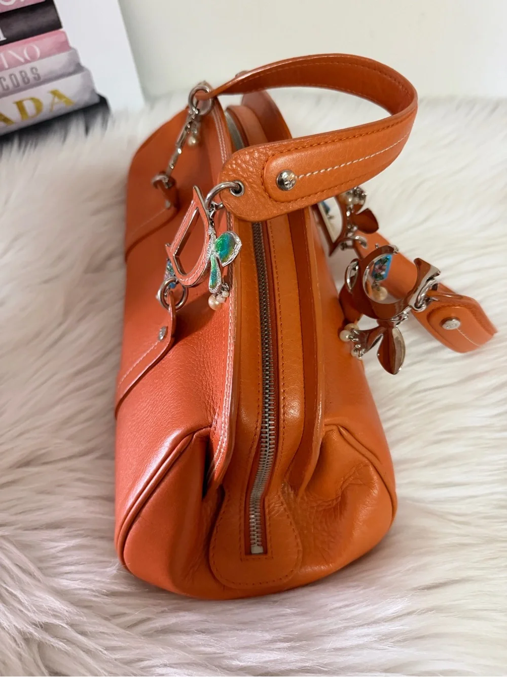 Dior Limited Edition Orange Leather Top-Handle Bag.